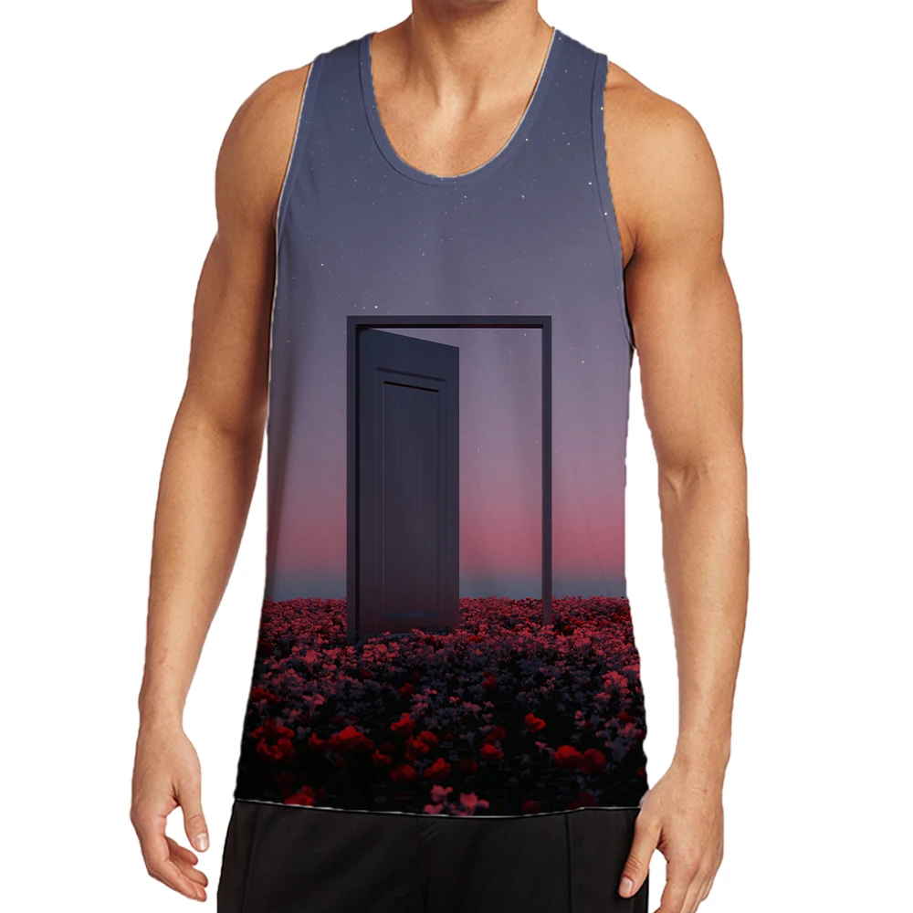 

Майка Jumeast с 3D принтом двери леса, повседневный полиэфирный жилет с круглым вырезом и абстрактным принтом для мужчин, летняя модная спортивн...