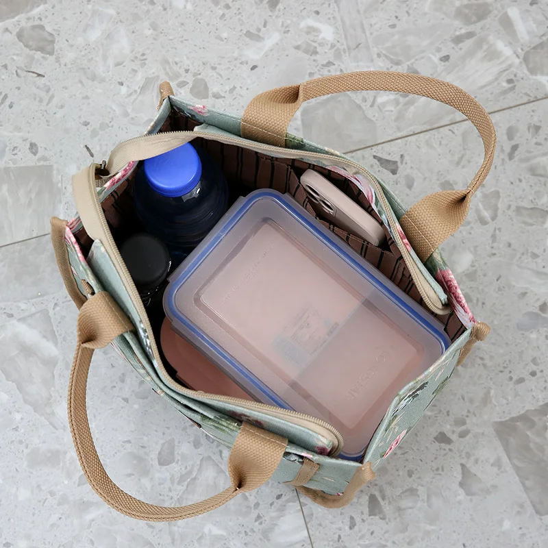 New Fashion Canvas Flower Print Handbag Work Carrng Commuter Lunch Box Bag Large Capaci Outing Mummy