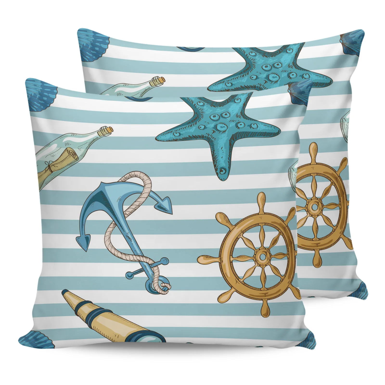 

2PC Pillowcase Anchor Starfish Stripes Rudder Sofa Cushion Cover Bed Dakimakura Pillow Cover House Home Decorative Pillow Cases