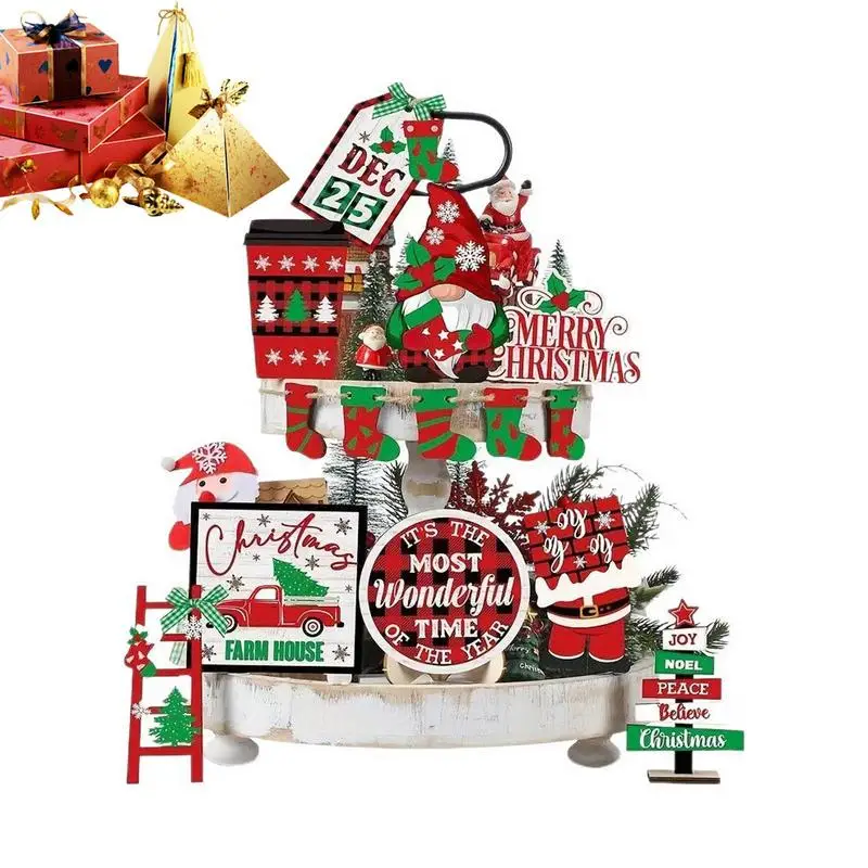 Рождественский многоуровневый декор для подносов деревянный знак гнома набор