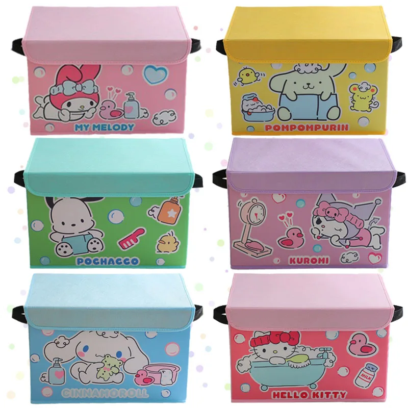 

Sanrioed Anime Cinnamoroll Kuromi Purin Dog Kt Cat My Melody Storage Box Cartoon Kawaii Flip Cover Foldable Sundries Snacks Boxs