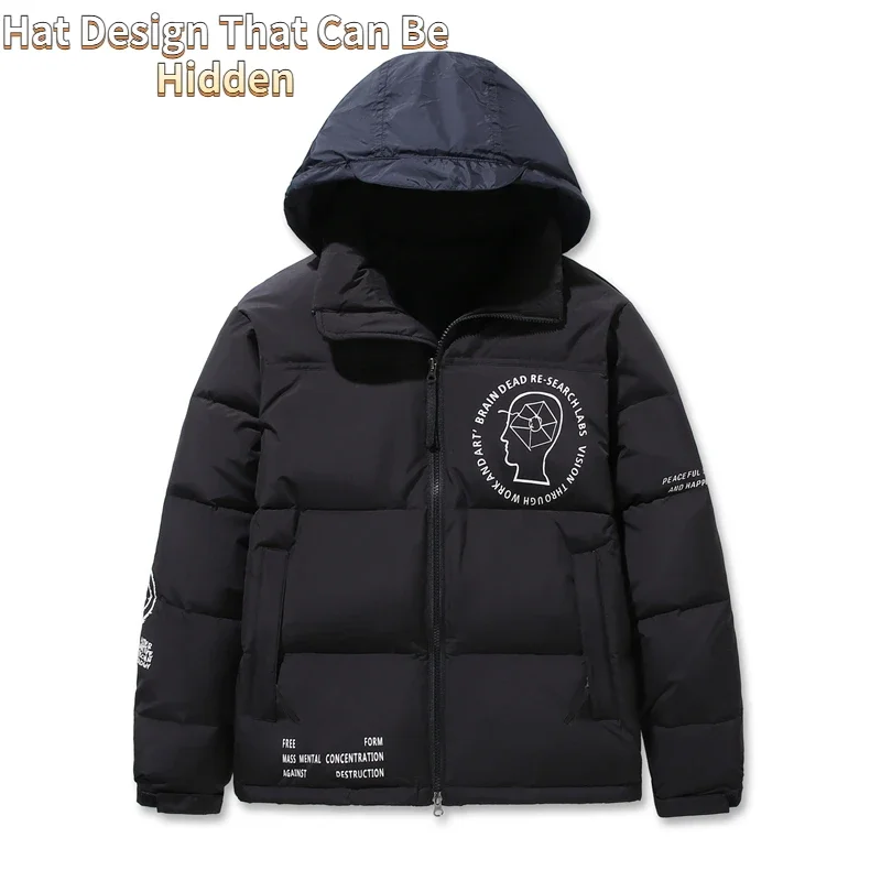 Пуховик Harajuku мужской короткий зимний пуховик с принтом толстое белое утиное