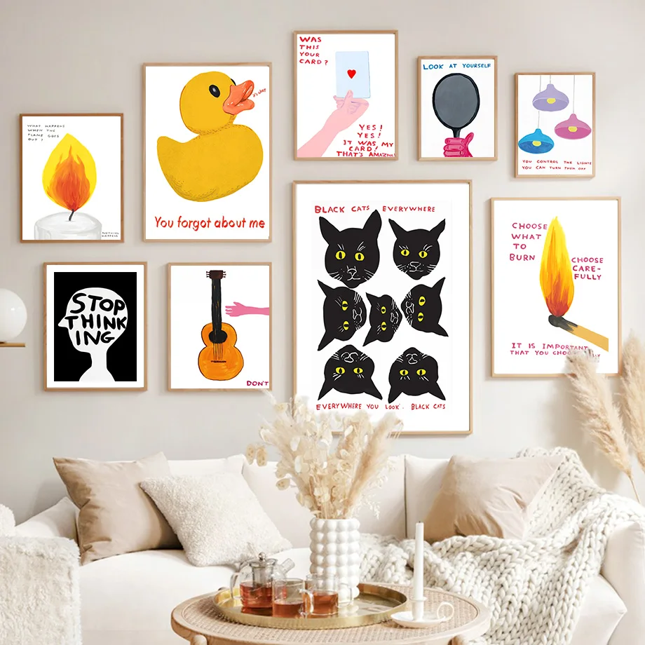 

David Shrigley Matches Candle Duck Poker Wall Art Canvas Painting Nordic Posters And Prints Wall Pictures For Living Room Decor