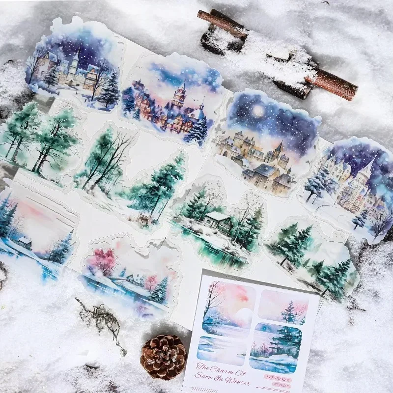 10Pcs PET Stickers winter snow rhyme landscape handbook decorative material Supplies Stationery Adhesives Scrapbook 125*105mm