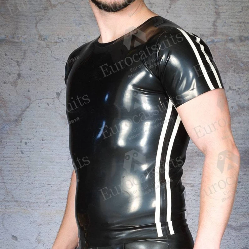 

Latex Mens Striped Sports Shirt sexy bodysuits cosplay bondage fetish costume sexy mens uñderwear fetish wear stripper outfit