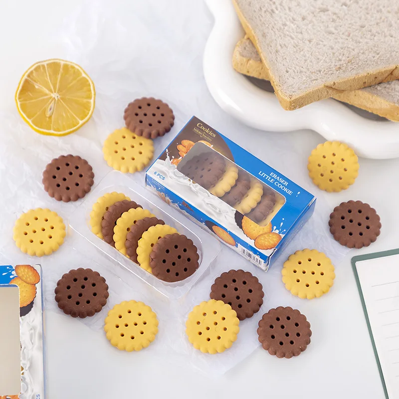 

6 Pcs/box Erasers Cookie Mould Students Rubber School Supplies Christmas Biscuits Prize Gift Stationery Activities Eraser Soft