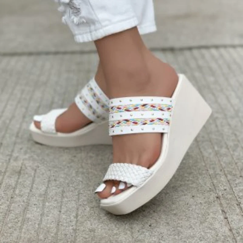 

Women's 2023 Comfy Walk Height Increase Big Size Summer Beige White High Heels Leisure Chic Platform Wedges Sandals Mules Shoes