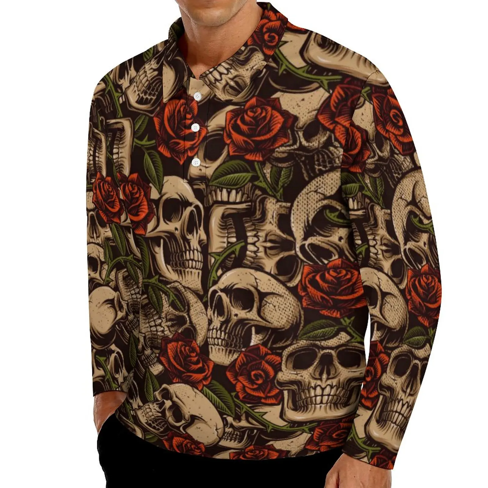 

Повседневные рубашки-поло с принтом черепа Suger, красная женская рубашка с длинным рукавом и графическим рисунком, Весенняя ретро одежда ове...