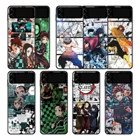 demon slayer paper phone case cover for samsung galaxy z flip3 flip 5g zflip galaxyzflip3 zflip3 protection cell luxury print