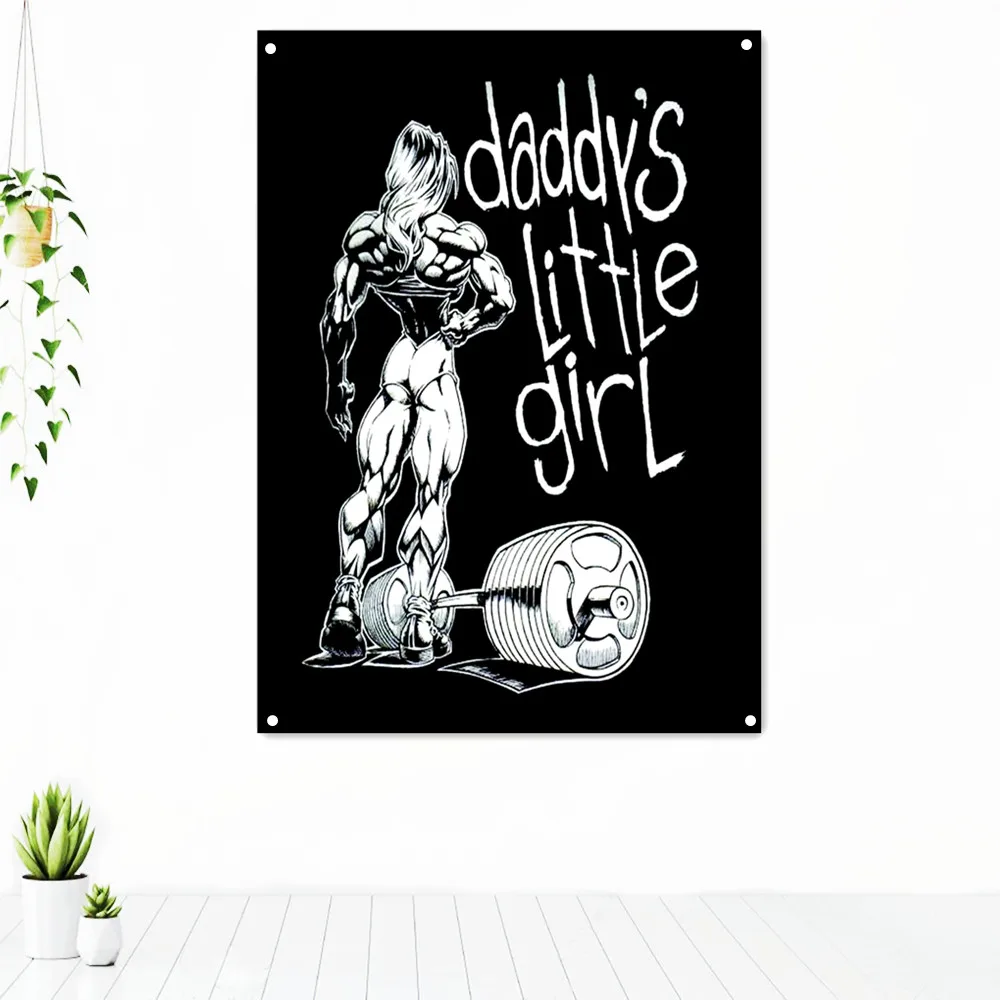 

Daddy's liffle girl Sports Fitness Poster Wall Art Exercise Inspirational Tapestry Gym Workout Decorative Banner Flag For Wall