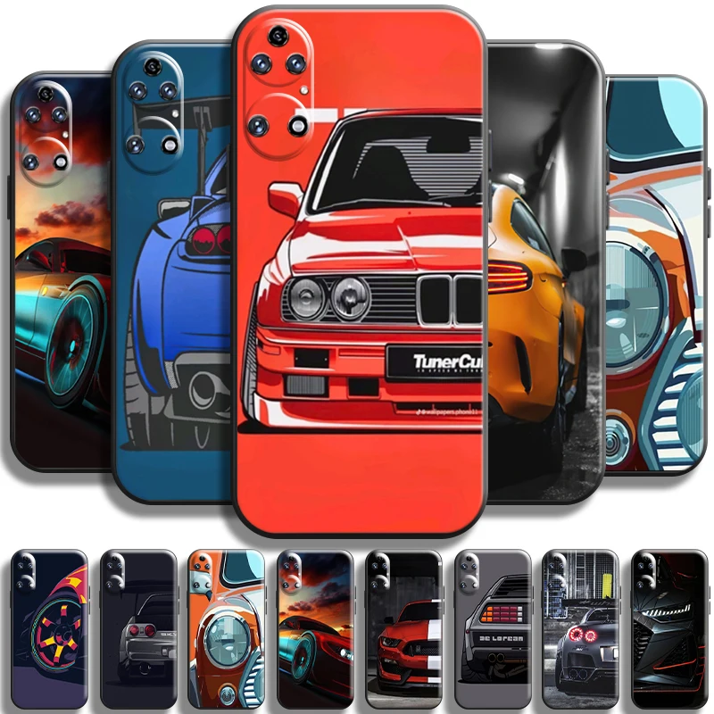 

Luxury Sports Cars Speed For Huawei P50 P50 Pro Phone Case Soft Liquid Silicon Funda Cover Shockproof Cases Carcasa Back TPU