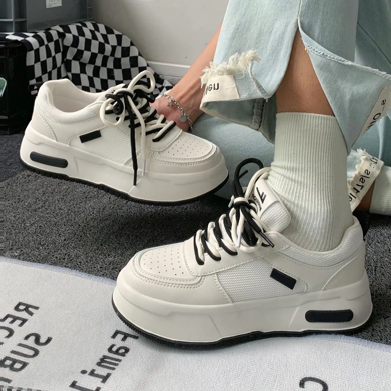 2023 Women's Spring Summer Sports Shoes Kawaii Platform Running Casual White Spring Lovely Pink Thick Sole Vulcanized Shoes