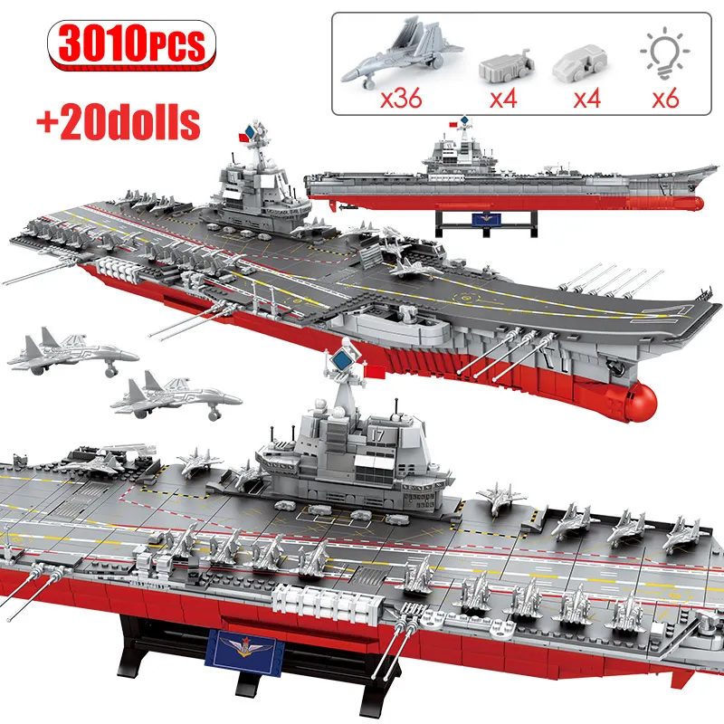 

3010PCS WW2 Police Diy Navy Aircraft Carriers Building Blocks City Warship Cruiser Figures Bricks Toys for Children