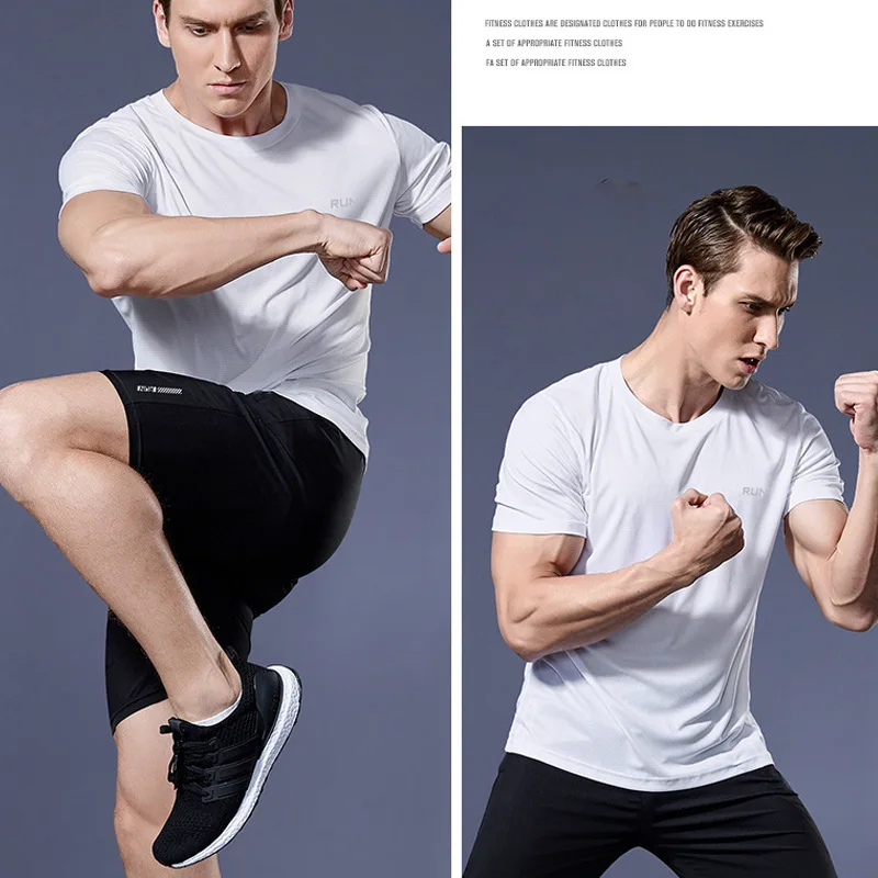 

Быстросохнущая Мужская футболка для бега, дышащая одежда для фитнеса и спортзала, мужская спортивная футболка премиум класса из ледяной шелковой ткани для упражнений