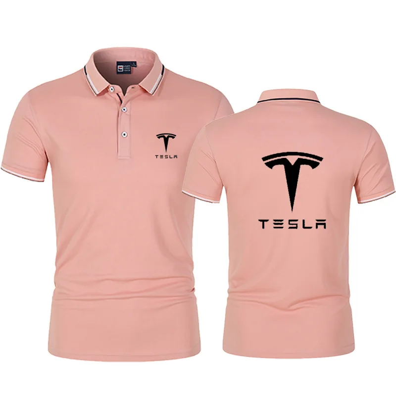 

High Quality New Summer Men's Lapel Slim High Street Short Sleeve Outdoor Sports Tee Fashion Tesla LOGO Print Polo Shirt Tops