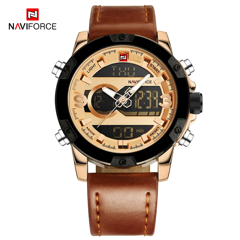 

Часы наручные NAVIFORCE мужские с двойным дисплеем, повседневные модные брендовые Роскошные водонепроницаемые с кожаным ремешком, 2022