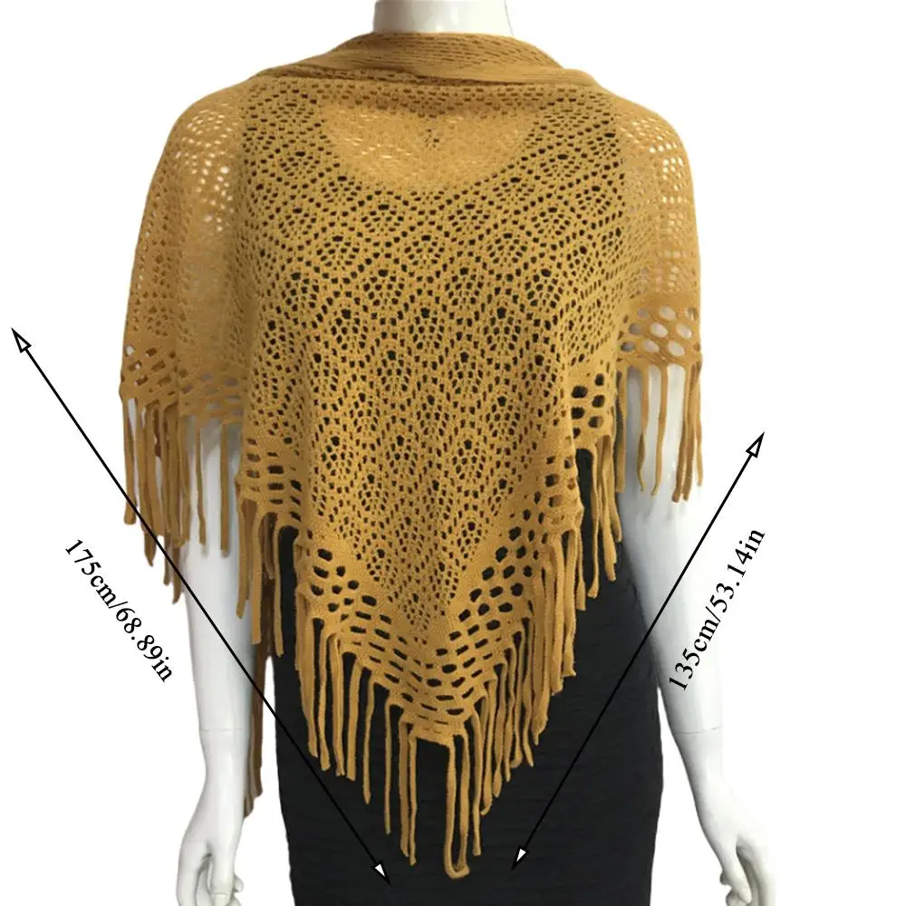 Осень-зима 2025 новый треугольный шарф из пряжи с кисточками вязаный свитер шаль