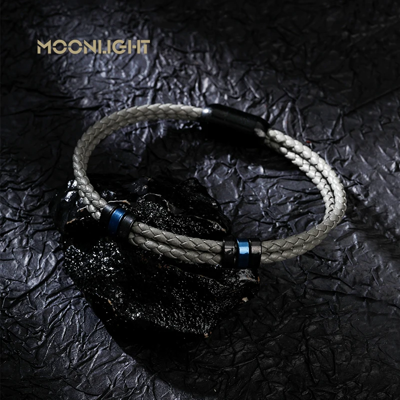 Фото Роскошные аксессуары MOONLIGHT двухслойный браслет мужской модный подарок черные браслеты из натуральной кожи подарок на Новый год сюрприз №3