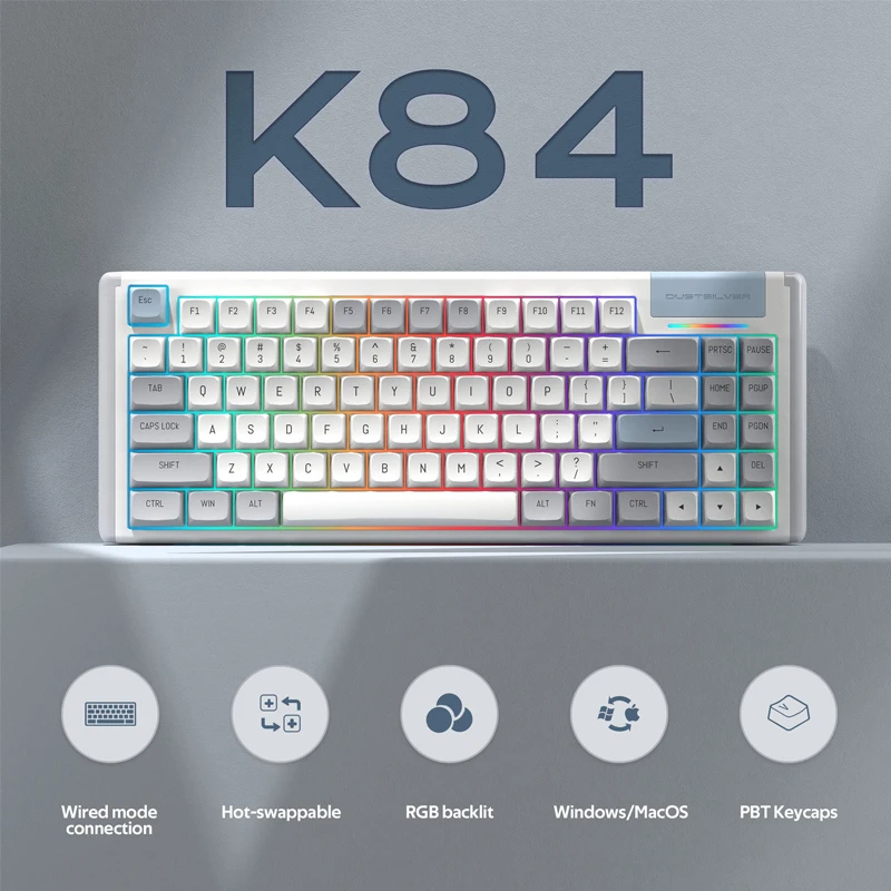 Dustsilver K84 Pink Mechanical Gaming Keyboard 84 Brown Switch Color Wired Mixed Backlit Keyborad for Game Laptop PC