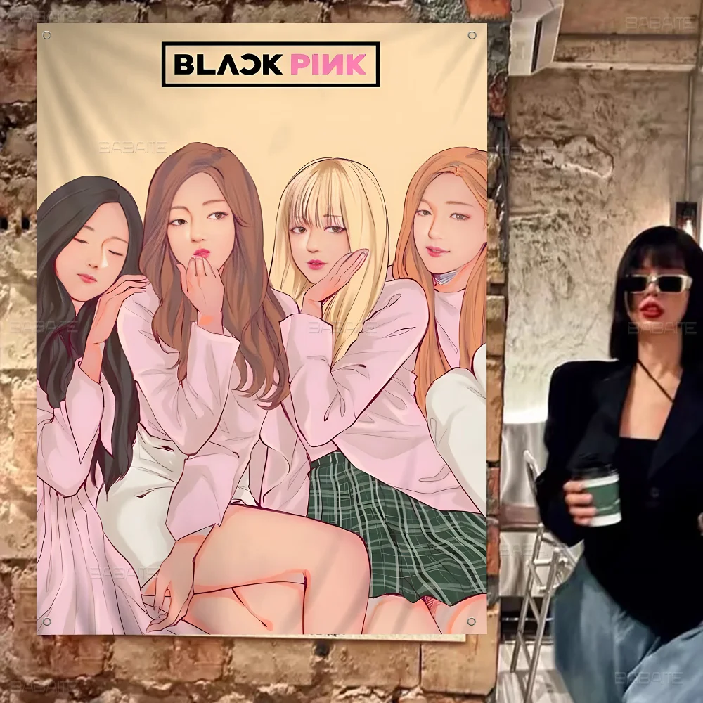 B-BLACK-p-pink Kpop аниме мультфильм флаг настенный баннер украшение домашний декор