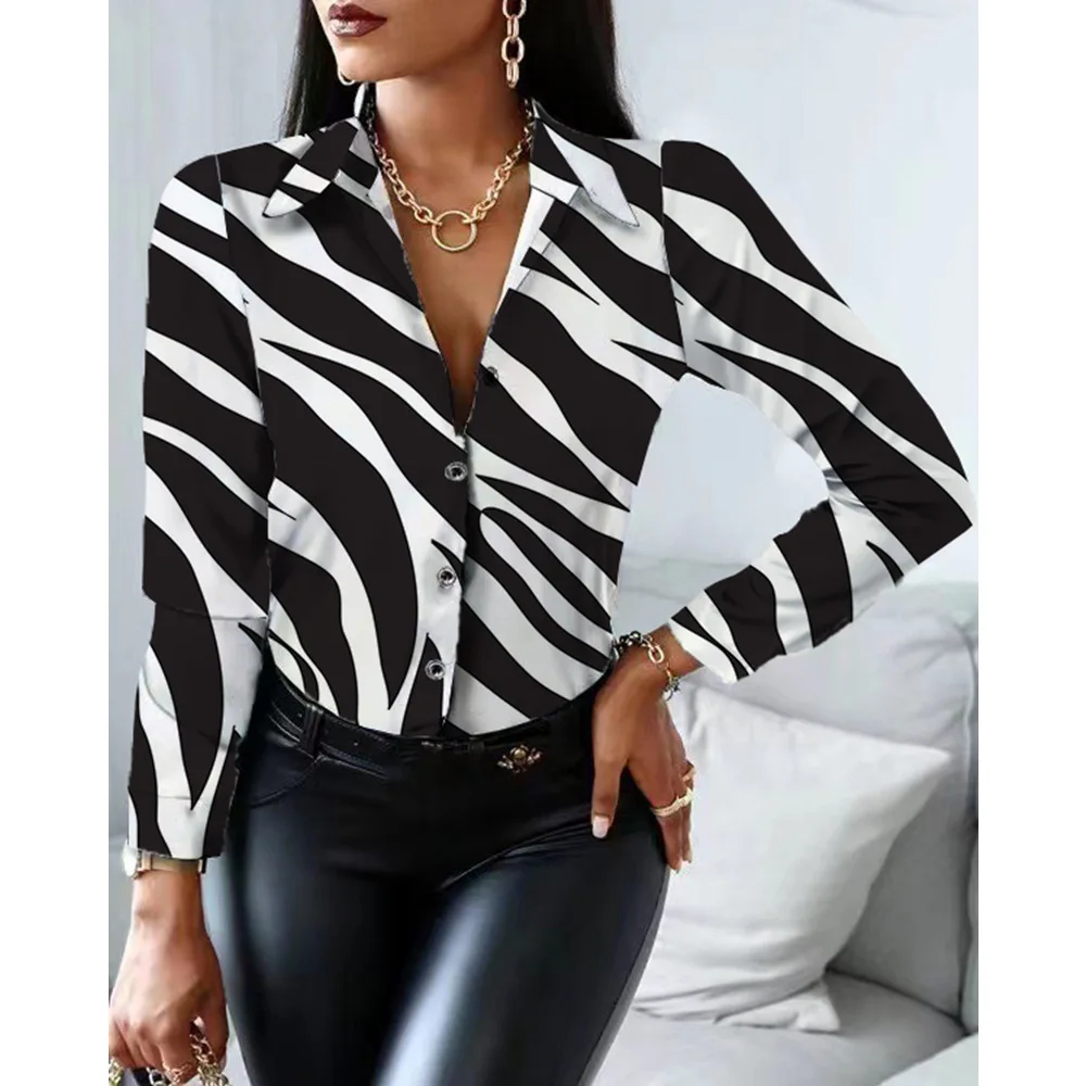 

Autumn Retro Harajuku Long Sleeve Chiffon Blouse Casual Women Streetwear Shirts Elegant Office Shirt Fashion Ladies Print Top