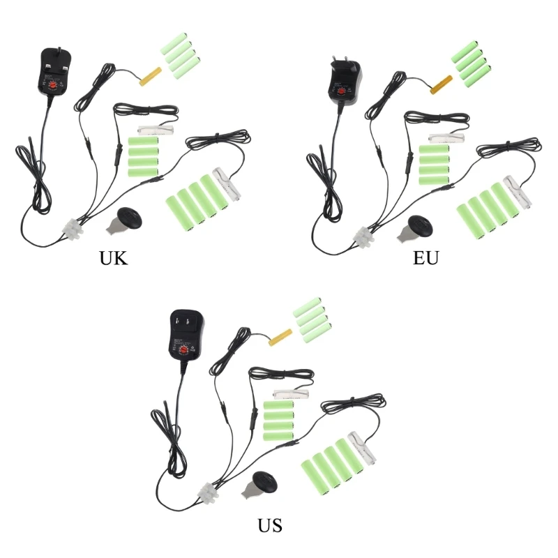 

AC100-240V to 3V 4.5V 6V 12V 2AA+AAA Battery Adapter for Radio Christmas LED Light Toy Telephones Game 2.2m cable