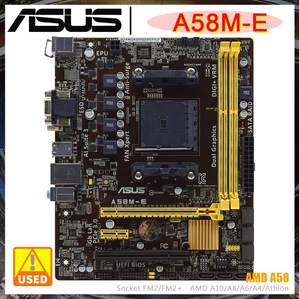 

ASUS A58M-E Motherboard Socket FM2/FM2+ DDR3 32G 2133MHz Memory AMD A58 8×USB2.0 PCI-E 3.0 Micro ATX Support A10 5800K 7700K CPU
