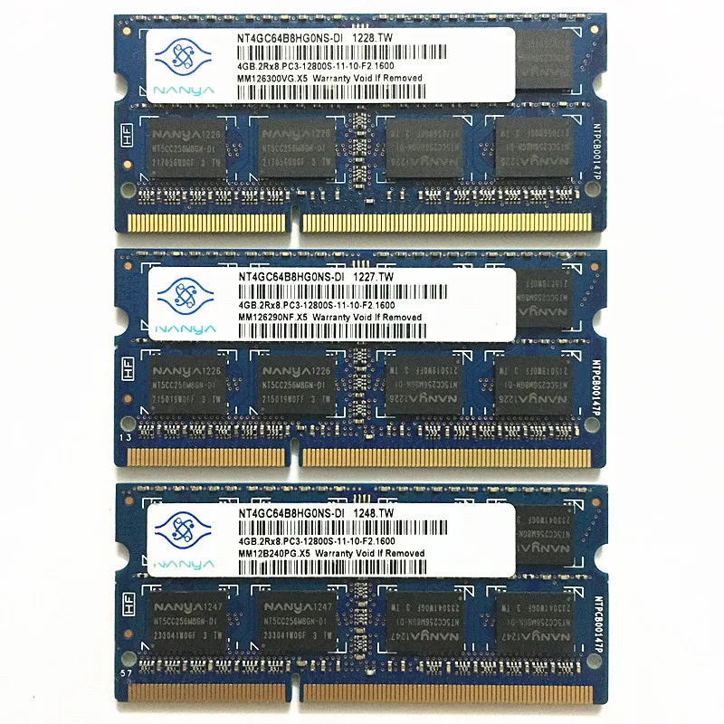 Nanya DDR3 RAMS 1600MHz 4GB 2Rx8 PC3-12800S-11-10-F2 1600 DDR3 4GB 1600MHz laptop memory 1.5V 204pin 1pcs