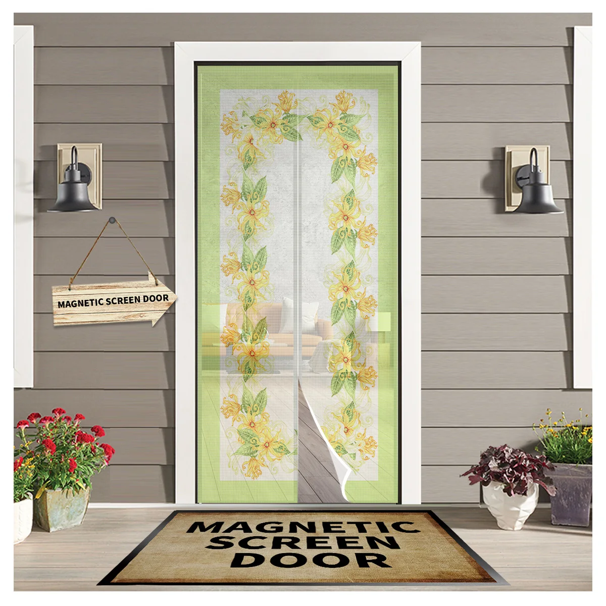 Gradient Green Ylang Ylang Wrap Door Curtain Mosquito-proof Bedroom Magnetic Hanging Curtains Window Screen Gauze Door Curtain