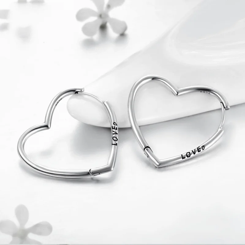 

925 Sterling Silver Loved Heart Ear Hoops Earrings for Women S925 Silver Earring with Charms for Original Millie Charm