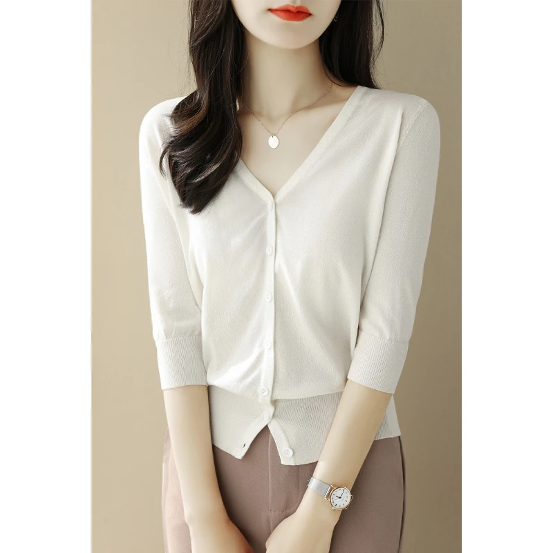 Женский трикотажный кардиган однотонный тонкий свободный и Приталенный из