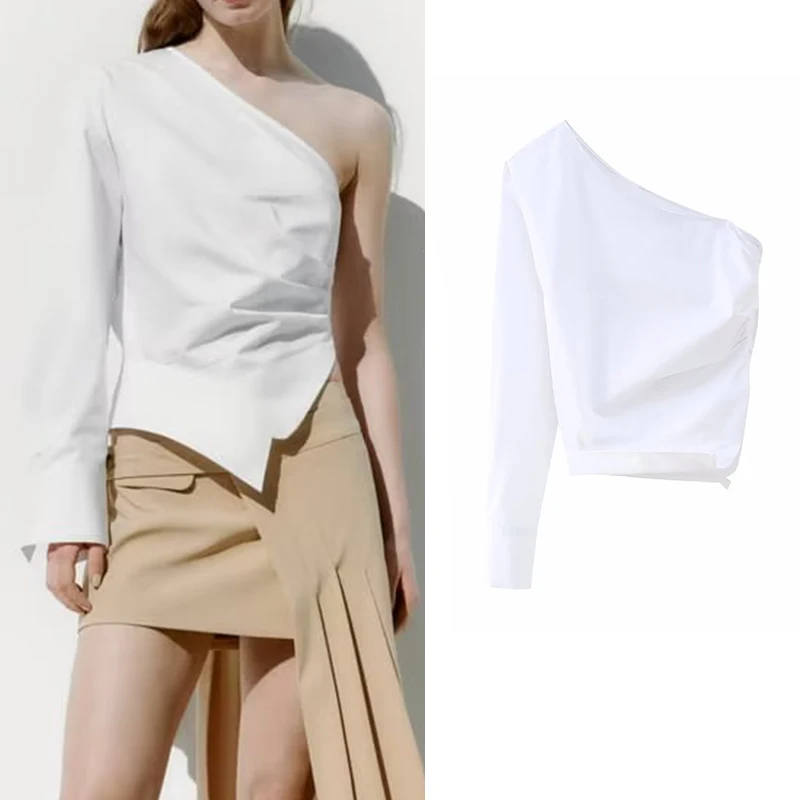 

Кроп-Топ женский Асимметричный на одно плечо с длинным рукавом