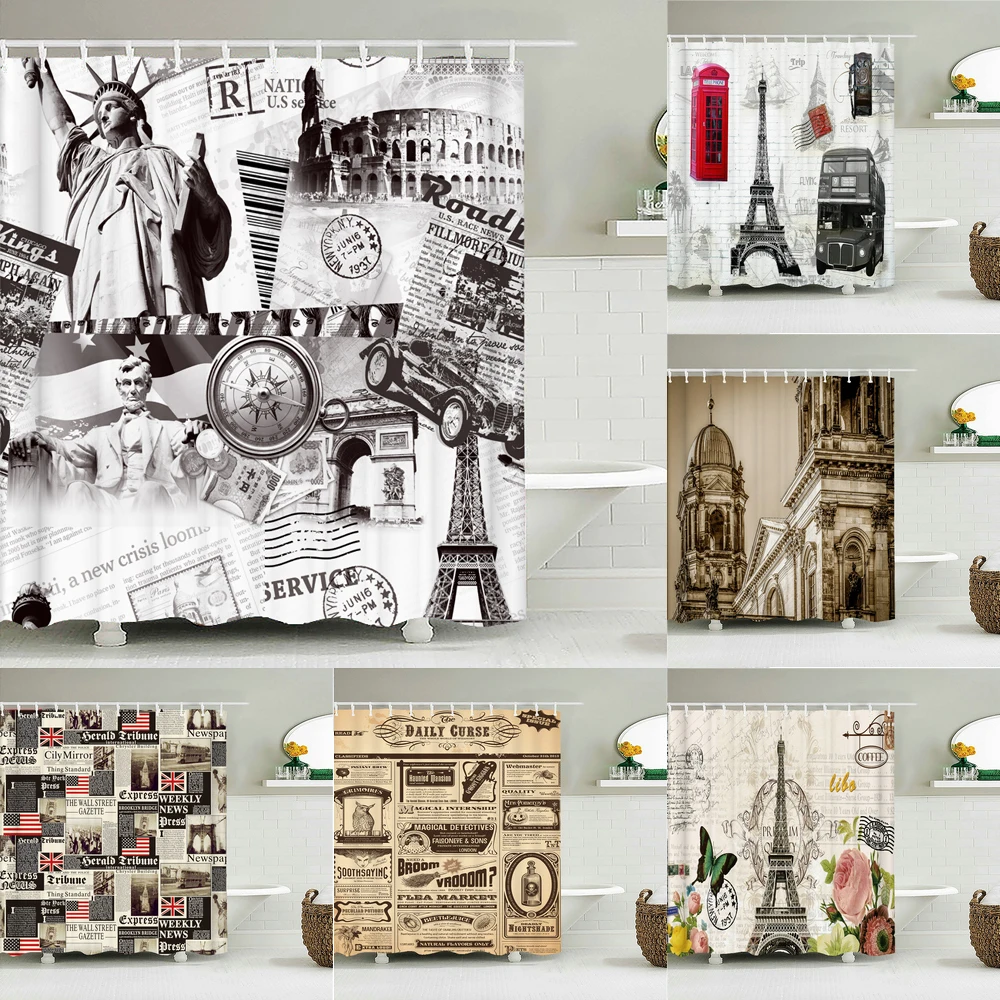 

Paris Tower Retro Old Shower Curtains Waterproof 3d Bathroom Curtain Large Size 240X180cm Decoration With Hooks Shower Curtain