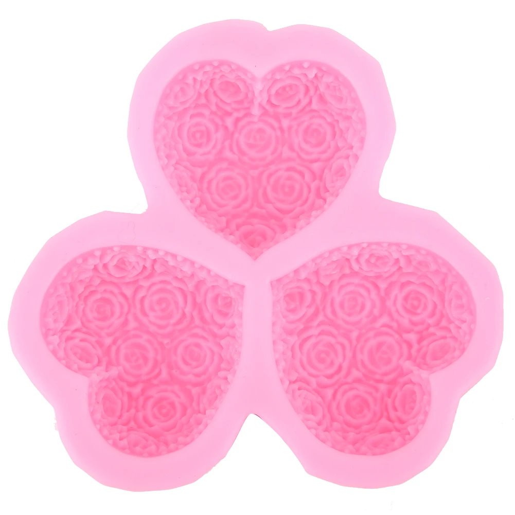 

3‑Cavity Heart Shaped Rose Flower Silicone Mold Soap Fondant Cake Chocolate Moulds DIY Baking Tool