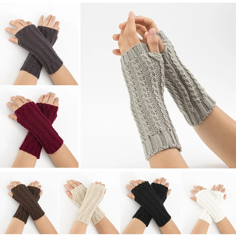 

For Women Autumn Winter Warm Knitted Gloves Men Short Ski Fingerless Gloves Solid Fashion Gothic Clothing Mittens A32