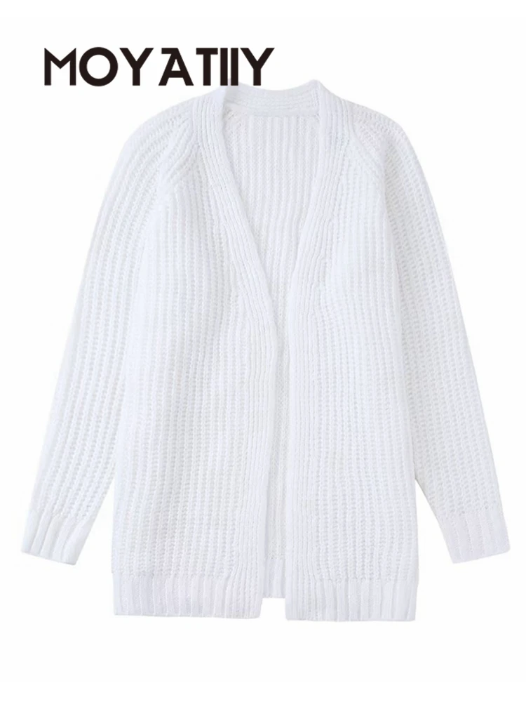 

MOYATIIY Women 2022 Fashion Winter Cardigan Thick Warm White Long Loose Knit Cardigan Sweaters Long Sleeve Female Jumper