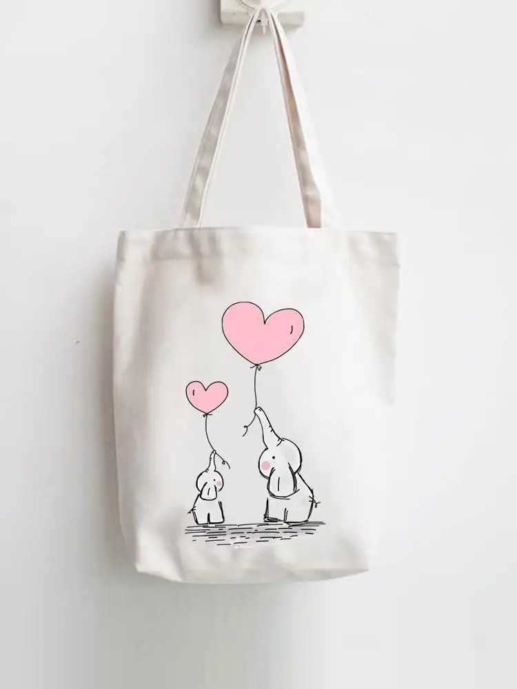 

Women Print Shopper Elephant Love Sweet 90s Handbags Female Shoulder Fashion Casual Shopping Girls Graphic Canvas Tote Bag