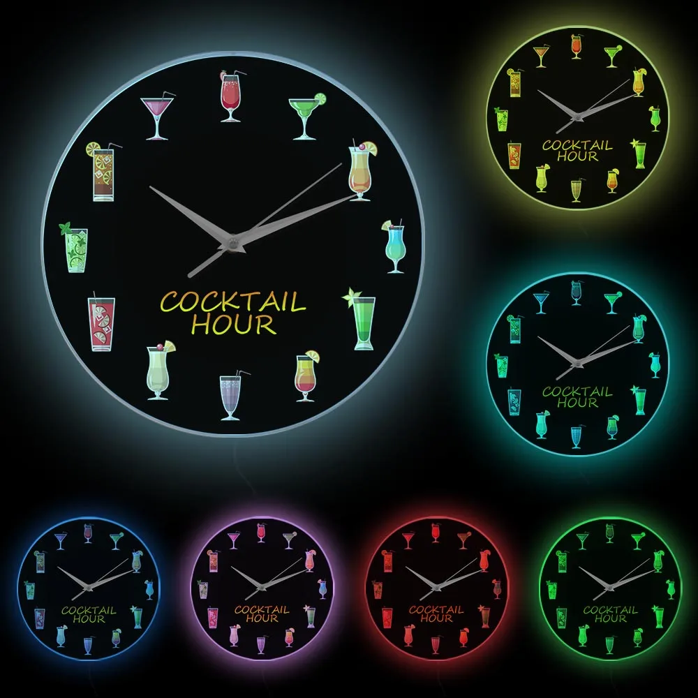 Цветные настенные часы с принтом на спиртовой основе для коктейлей напитков бара