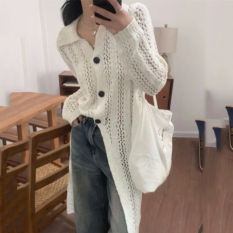 ПОЛО ажурный вязаный кардиган с вырезом свитер куртка женская осень 2021 новые