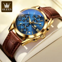 olevs fashion mens watches top brand luxury quartz watch premium leather waterproof sport chronograph watches for men gift