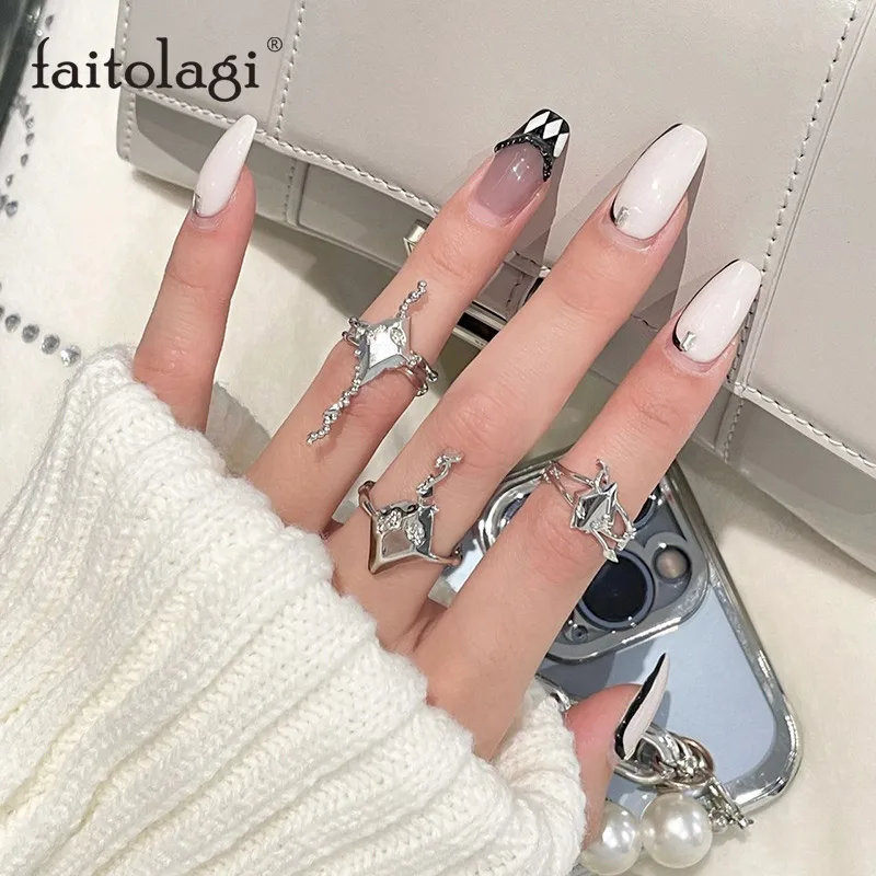 

Irregular Cross Star Rings New Design Multilayer Punk Zircon Star Tail Open Ring for Women Gothic Geometric Rings Set Jewelry