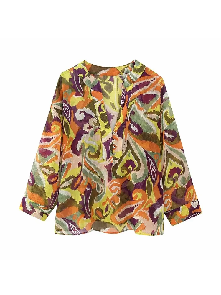 

Женский шифоновый комплект из 2 предметов, рубашка с длинным рукавом и круглым вырезом, свободные брюки, элегантный офисный костюм, лето 2023