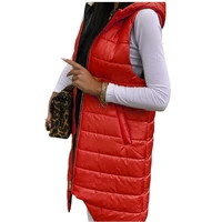 winter womens shiny long vest 2021 coat solid hooded sleeveless zipper jacket plus size warm thick casual parka outwear fashion