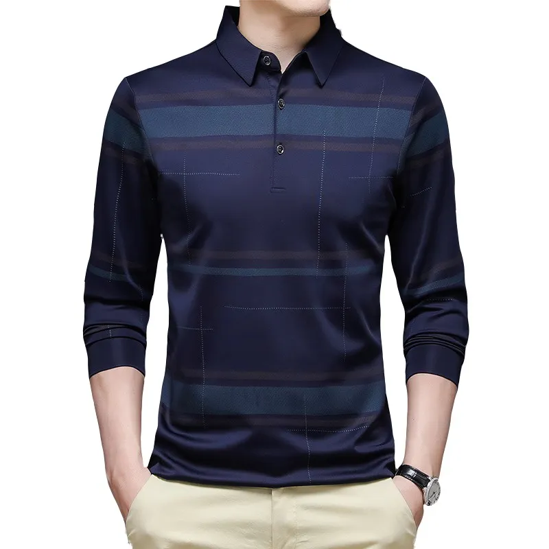 

Рубашка-поло мужская из вискозы, в полоску, с длинным рукавом, 4128