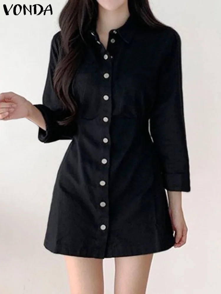 

Женское Повседневное платье 2023 VONDA, женские облегающие элегантные вечерние платья с длинным рукавом, модный Однотонный сарафан, мешковатый