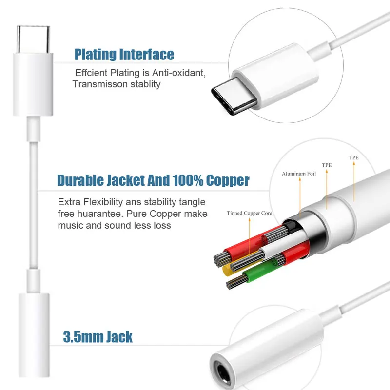 Адаптер для наушников с разъемом USB Type-C на 3 5 мм аудиокабель iPad Pro 2018 Huawei Xiaomi все