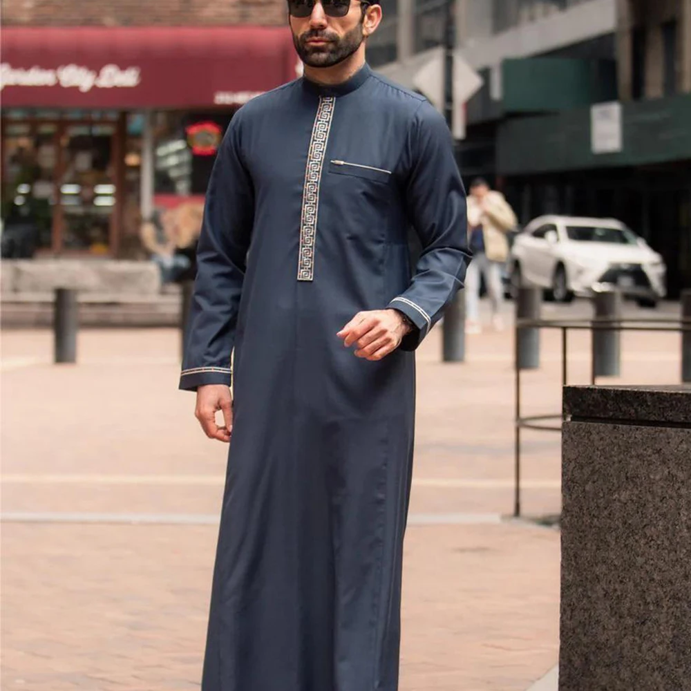 

Muslim Fashion Men's Jubba slam Men Clothing Kaftan Muslim Robe Embroidered Loose and Breathable Arabic Dubai Traditional Abaya