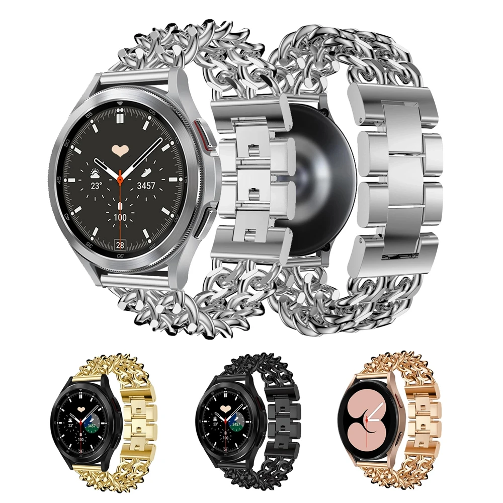

Браслет из нержавеющей стали для Samsung Galaxy Watch 4 44 мм 40 мм, ковбойская цепь, металлический ремешок для Galaxy Watch 3 45 мм, 20 мм 22 мм