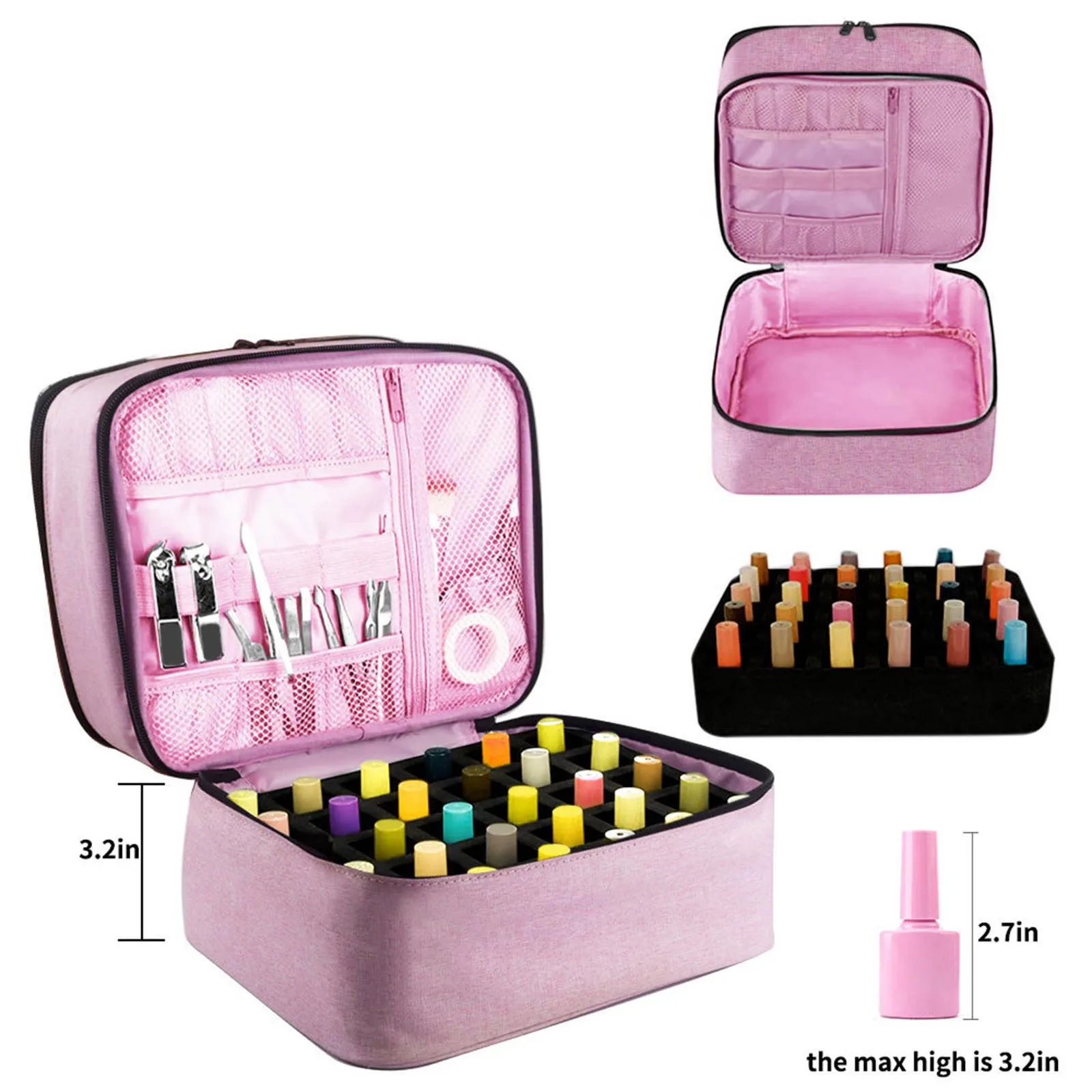Double Layer Nail Polish Storage Bag Black Large Capacity Handbag Box Nail Dryer Case for Perfume Essential Oil Travel Lipstick images - 6