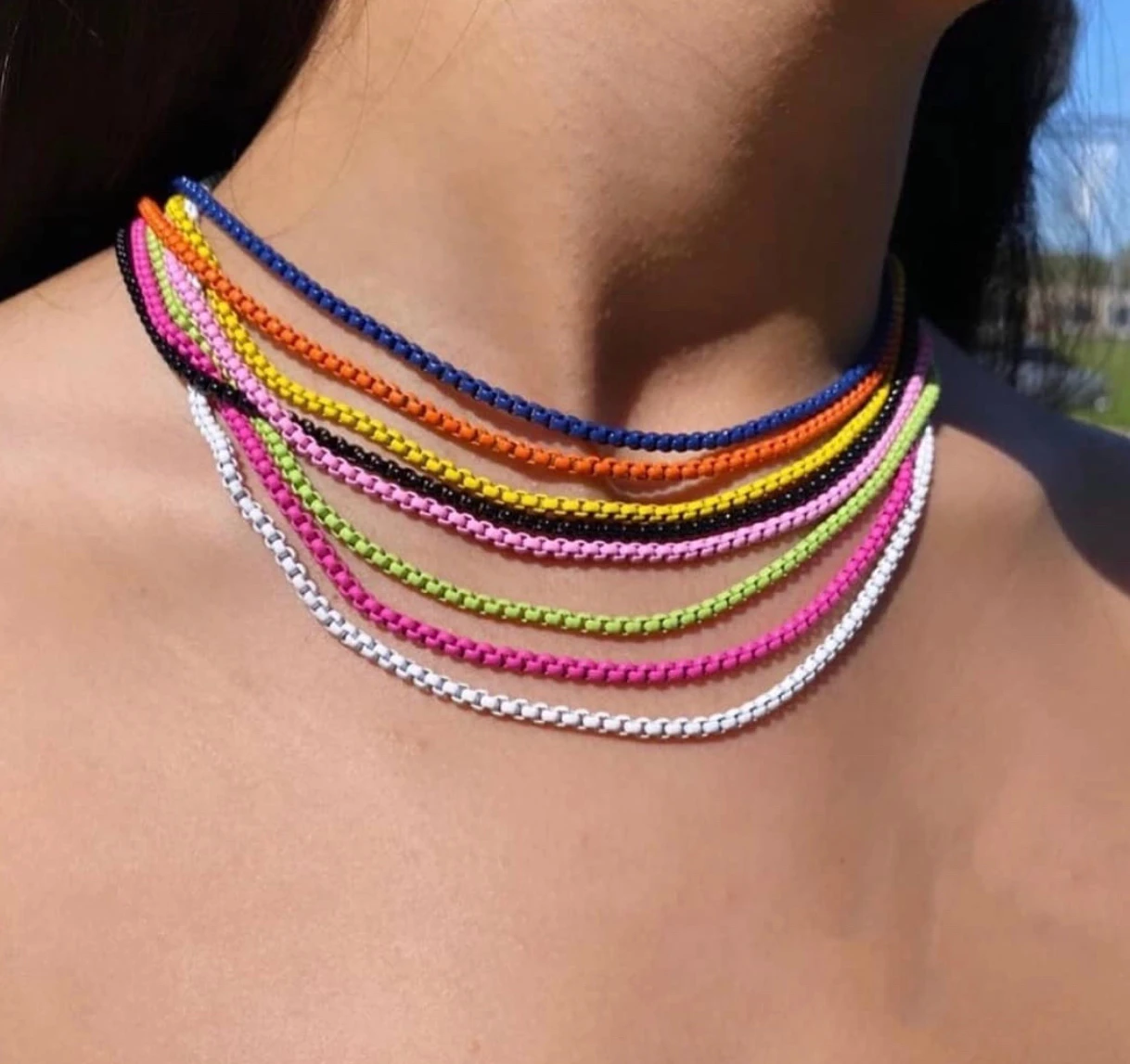 

10PCS, Creative Rainbow-colored Box Chain Choker Women's Punk Metal Short Collarbone Chain Minimalist Exquisite Necklace Jewelry